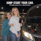 Jump-start your car: illustrative nighttime scene with two sisters