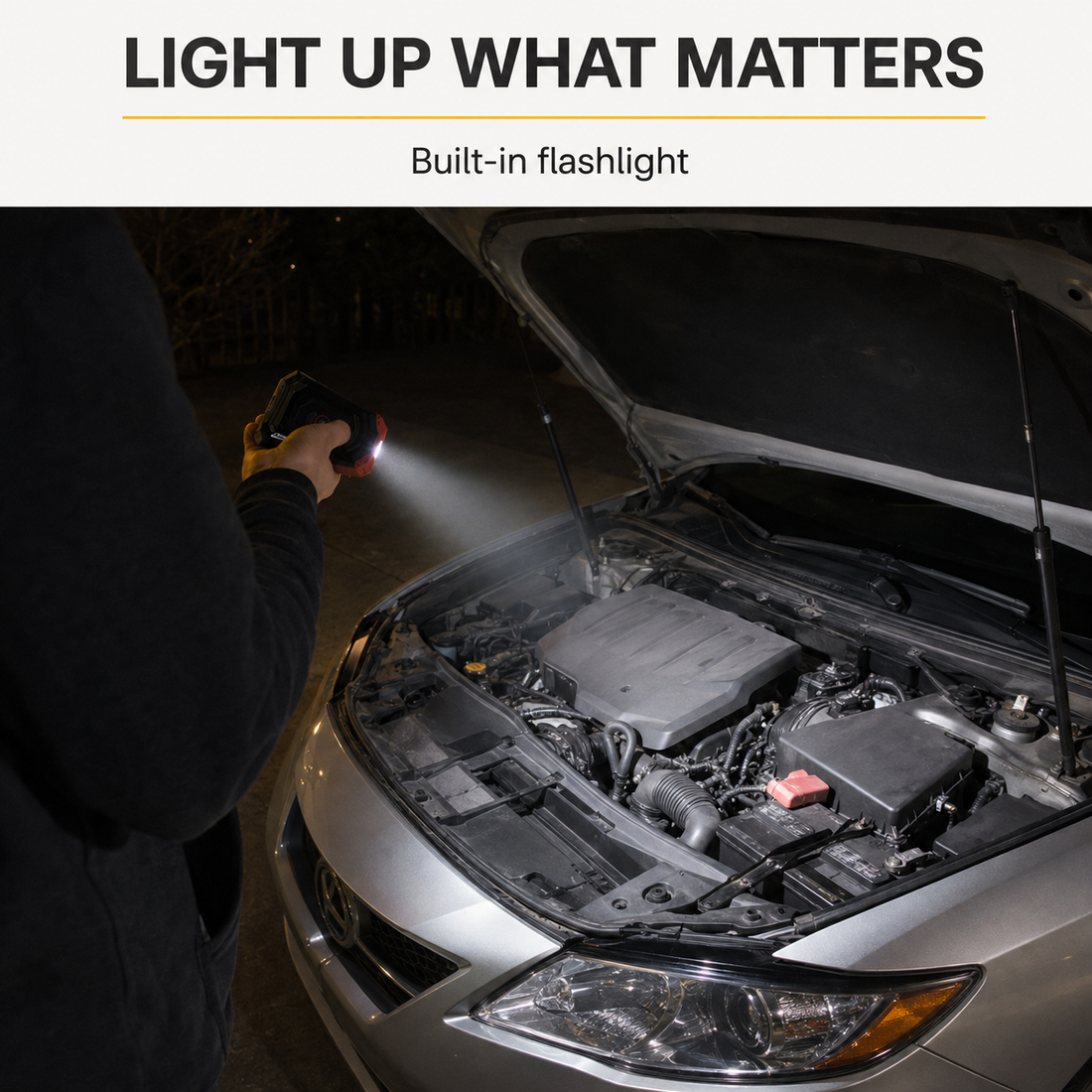 Illustrative flashlight use at an engine at night